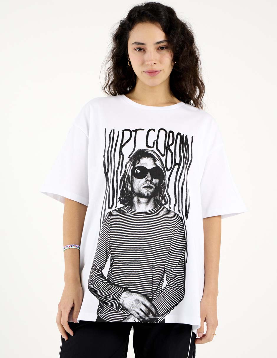 Playera manga corta Kurt Cobain cuello redondo para mujer