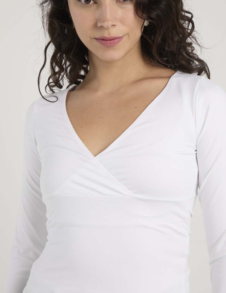 Playera manga larga cuello V para mujer 4