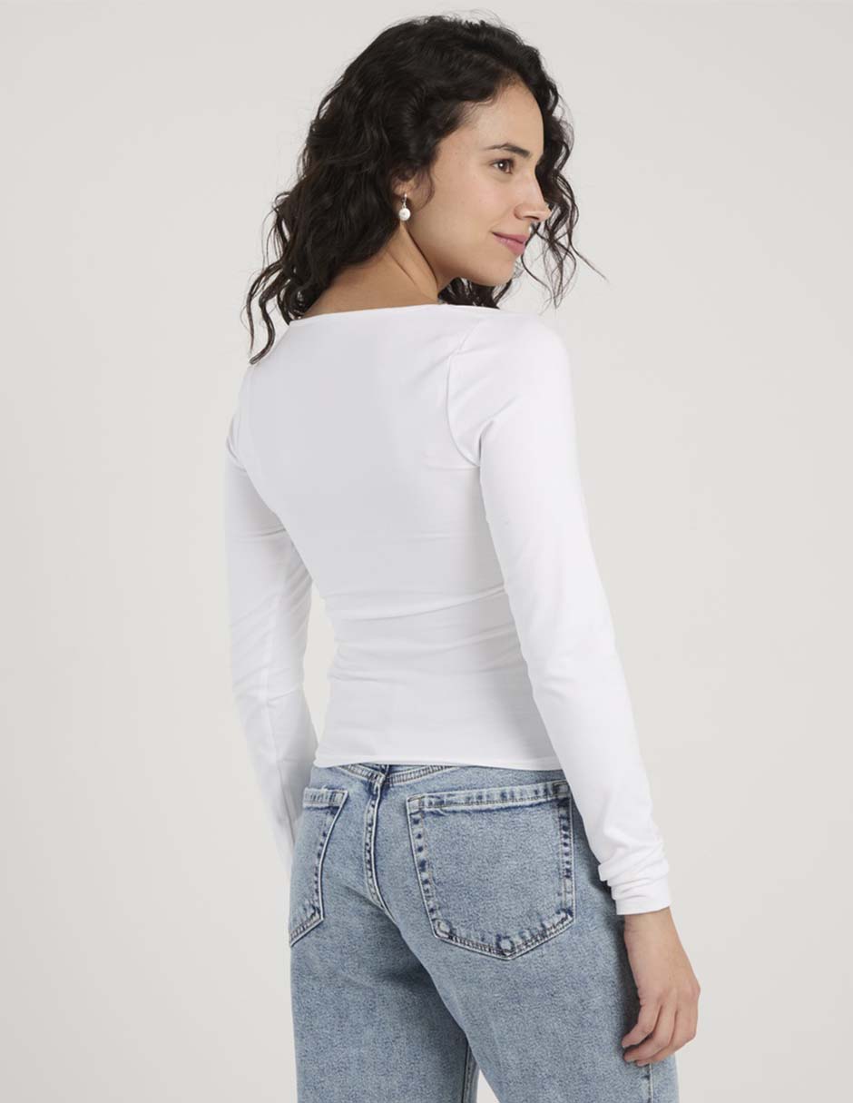Playera manga larga cuello V para mujer 6