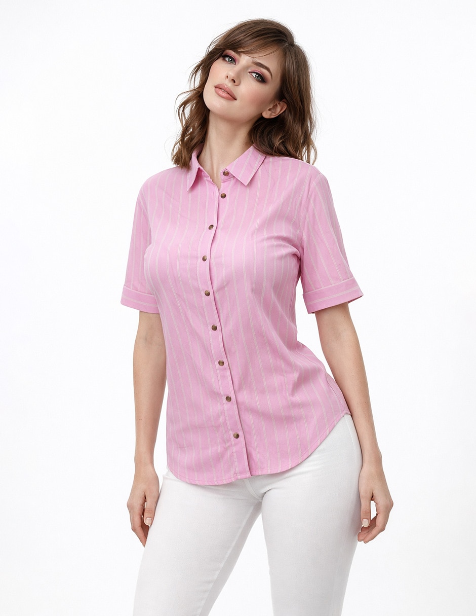 Blusa camisera manga corta para mujer