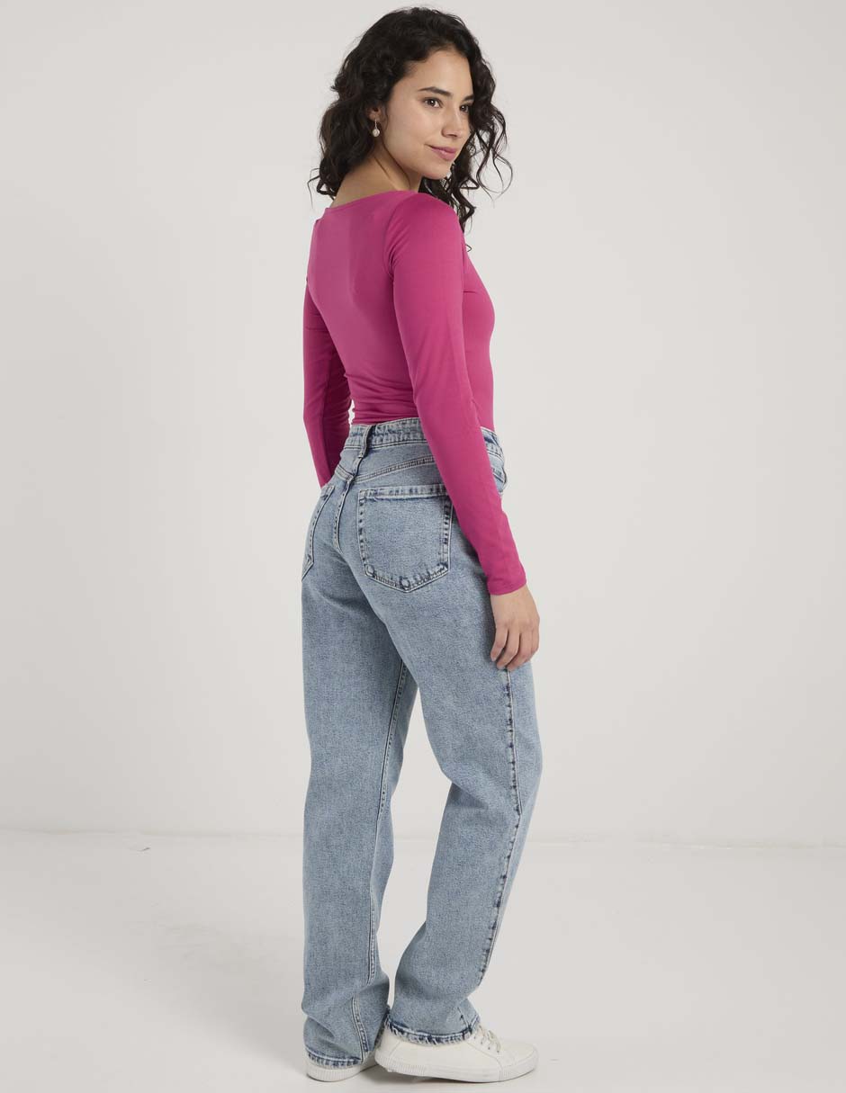 Jeans straight cintura media para mujer 6