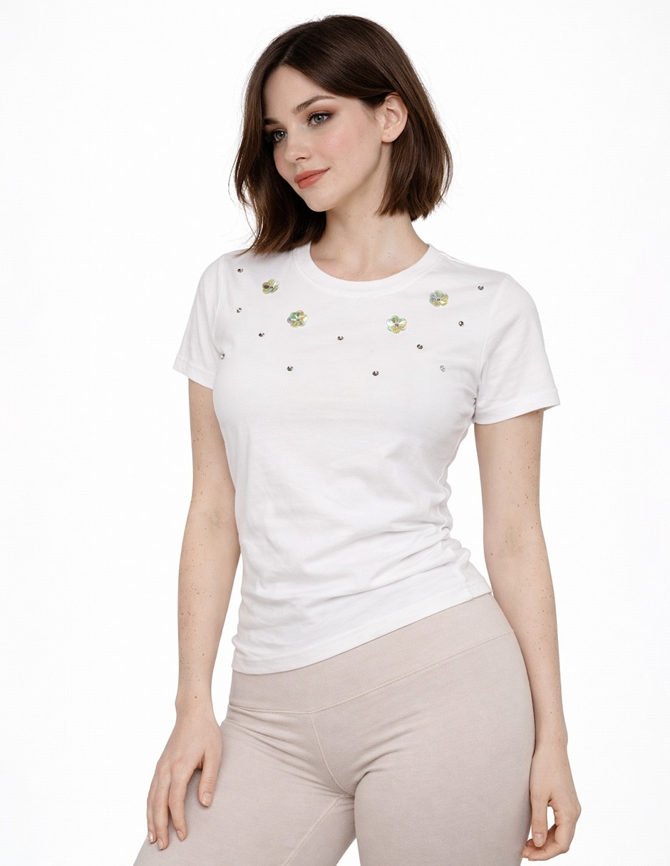 Playera manga corta cuello redondo para mujer