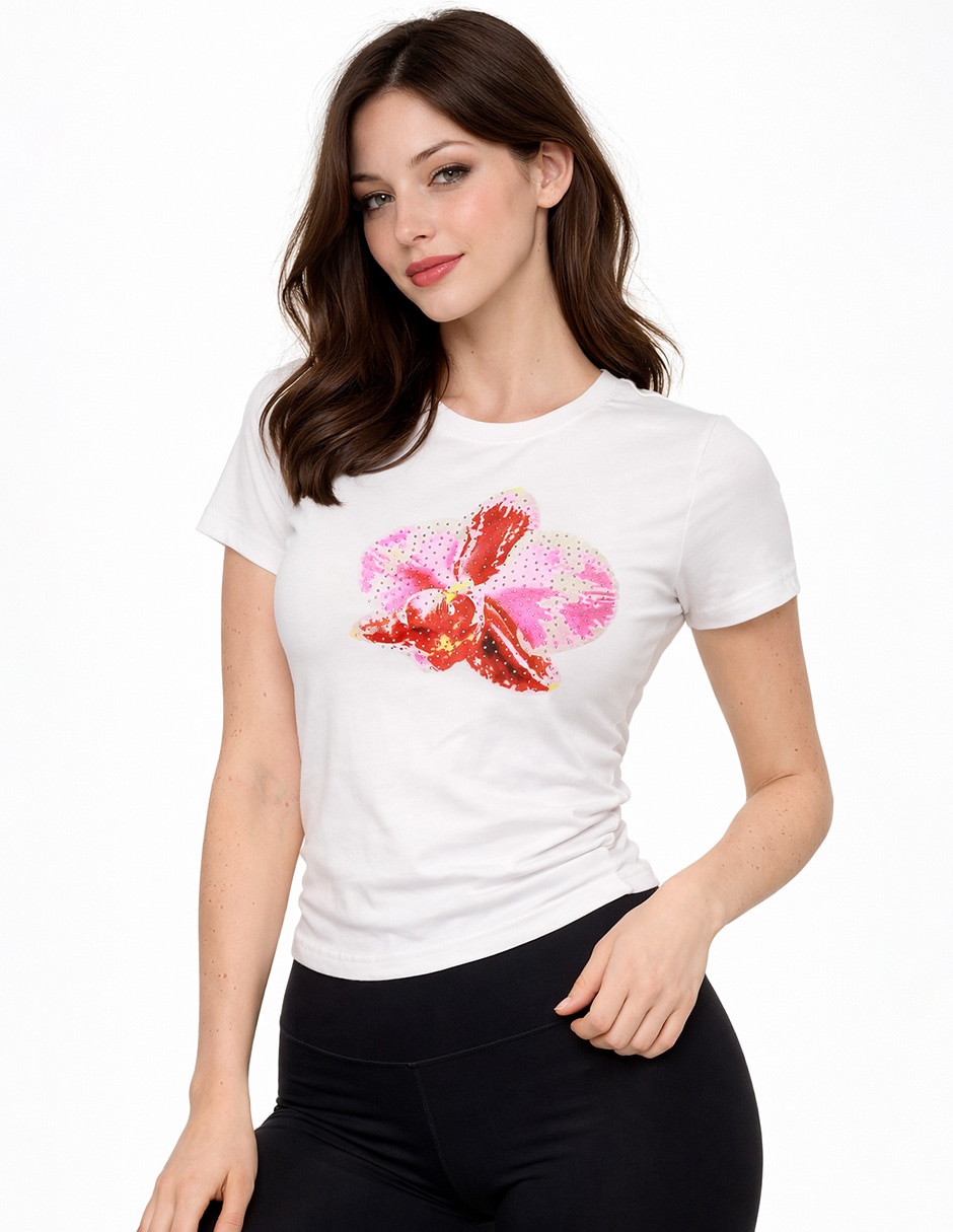 Playera manga corta cuello redondo para mujer