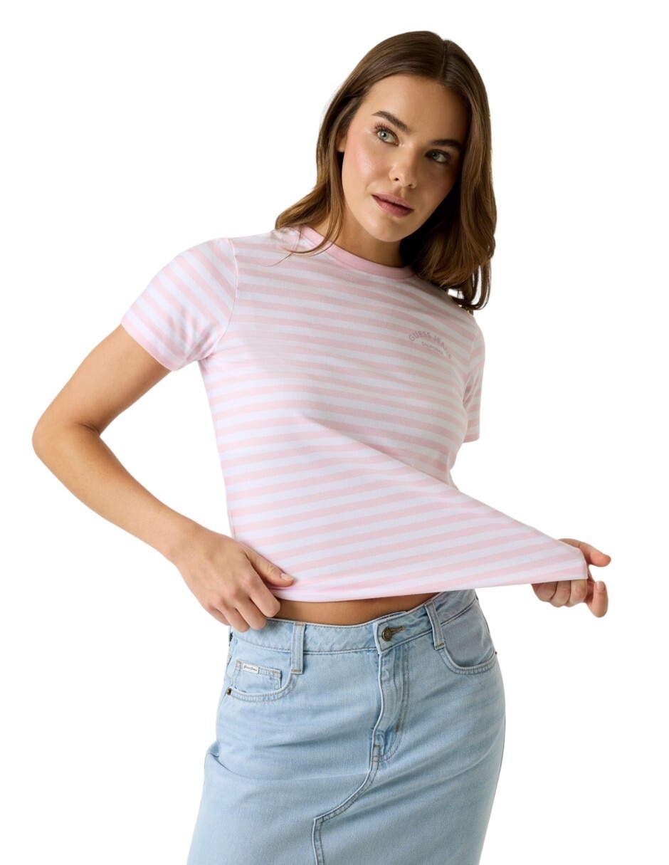 Playera manga corta cuello redondo para mujer