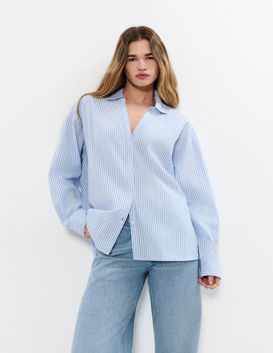 Blusa camisera manga larga para mujer
